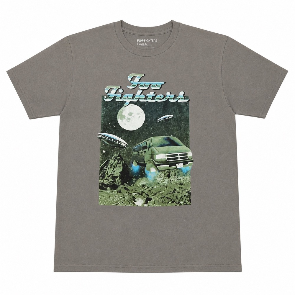 Foo Fighters Mens Charcoal Gray UFO Van Graphic Band T-Shirt Short Sleeve Tee